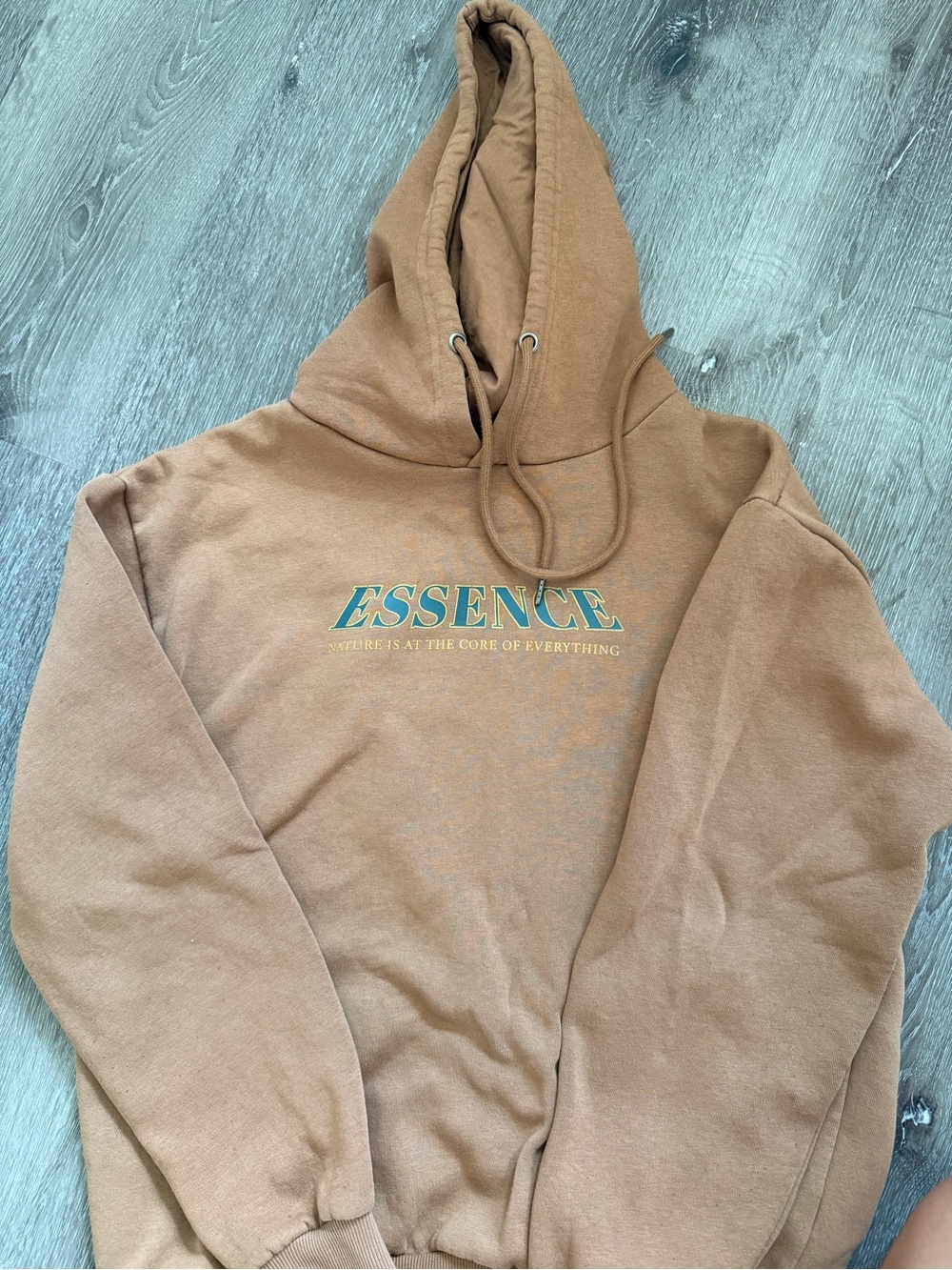 Denim & Flower Brown Hooded Sweatshirt with Teal Logo